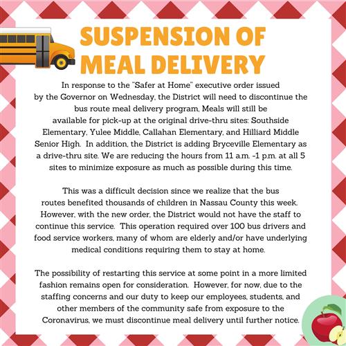 Suspension of Meal Delivery 